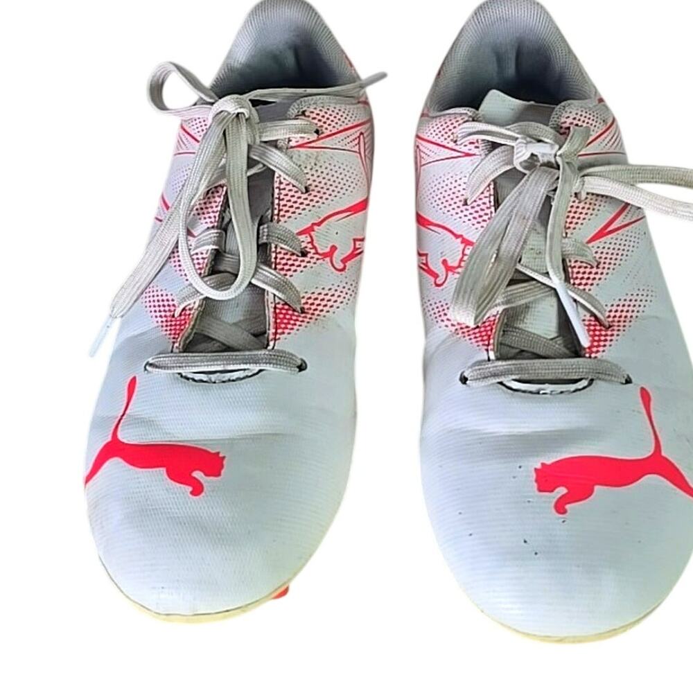 Puma Neon Attacanto FG/AG Jr. Soccer Cleats White Fire Orchid Youth Size 3.5